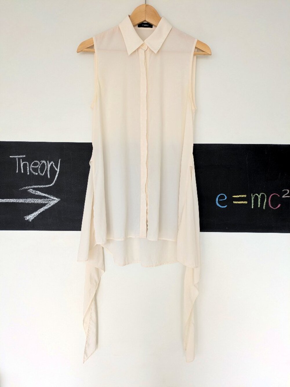 Theory Sheer Tie-Waist Blouse | Flowy Shimmery Cream | Approx Size 6